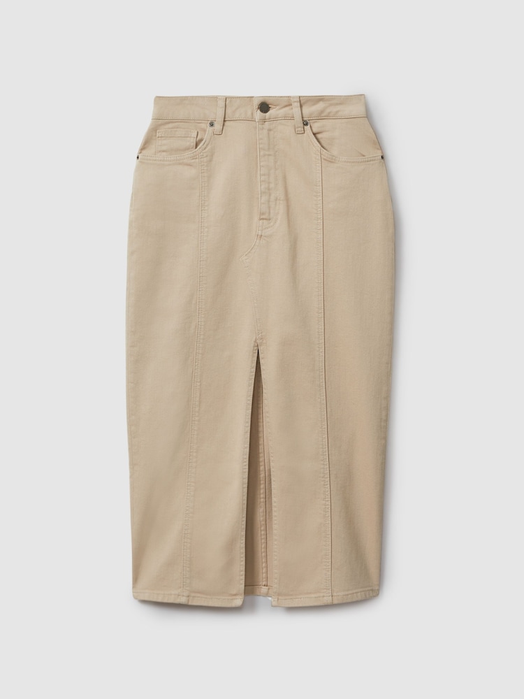 Reiss Stone Danica High Rise Denim Midi Skirt - Image 2 of 6 Reiss Stone Danica High Rise Denim Midi Skirt - Image 2 of 6