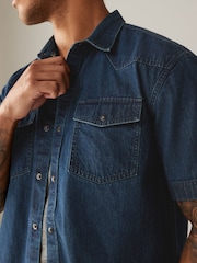 Blue 100% Cotton Short Sleeve Denim Western Shirt - Image 4 of 8