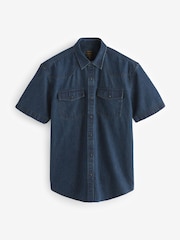 Blue 100% Cotton Short Sleeve Denim Western Shirt - Image 6 of 8