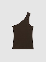 Reiss Chocolate Ria Cotton Blend One-Shoulder Top - Image 2 of 6