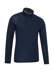 Mountain Warehouse Blue Mens Merino Quarter Zip Thermal Top - Image 1 of 5