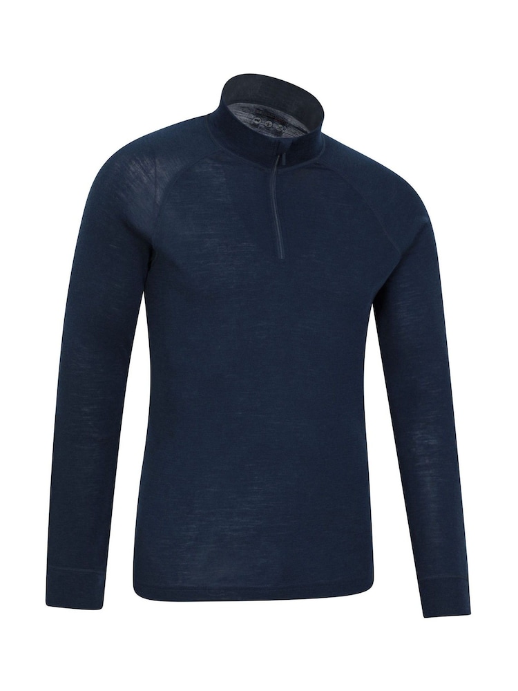 Mountain Warehouse Blue Mens Merino Quarter Zip Thermal Top - Image 1 of 5 Mountain Warehouse Blue Mens Merino Quarter Zip Thermal Top - Image 1 of 5