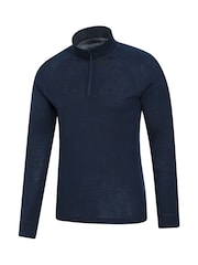 Mountain Warehouse Blue Mens Merino Quarter Zip Thermal Top - Image 2 of 5