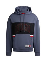 HUGO Blue Sporty Varsity Logo Block 100% Cotton Hoodie - Image 5 of 5