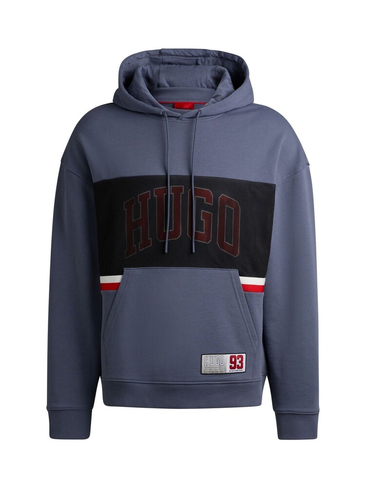 HUGO Blue Sporty Varsity Logo Block 100% Cotton Hoodie - Image 5 of 5