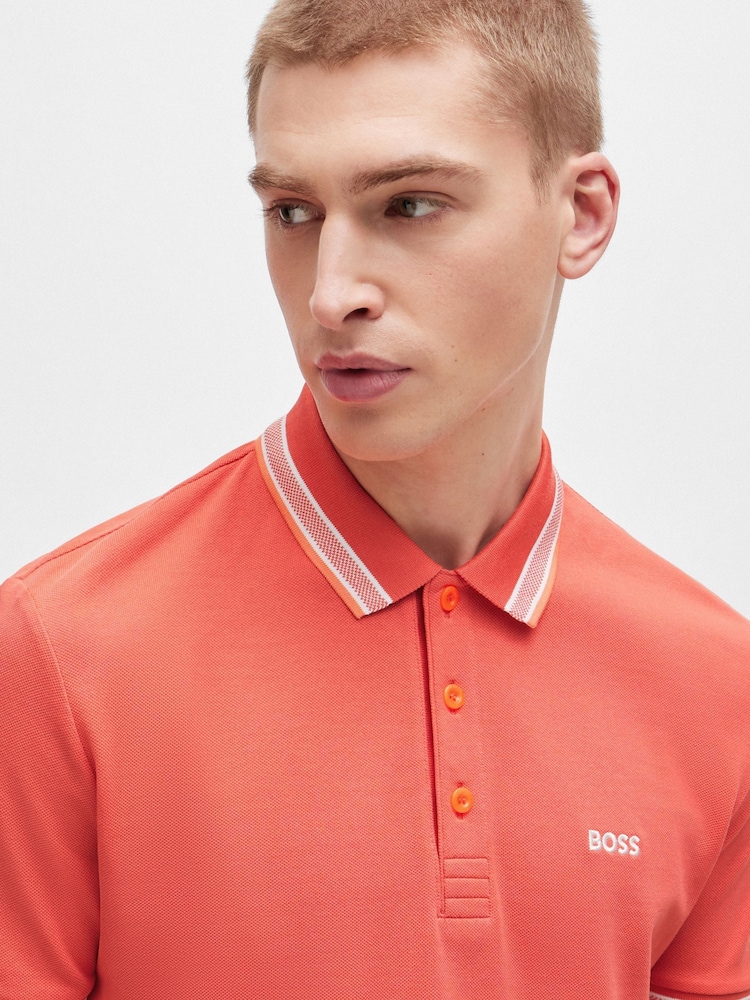 BOSS Dark Orange 100% Cotton Paddy Tipped Polo Shirt - Image 1 of 3