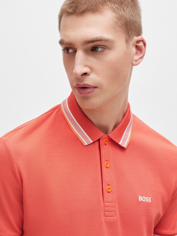 BOSS Dark Orange 100% Cotton Paddy Tipped Polo Shirt - Image 1 of 3 BOSS Dark Orange 100% Cotton Paddy Tipped Polo Shirt - Image 1 of 3