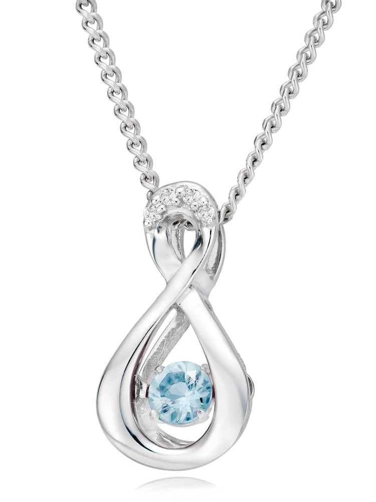 Beaverbrooks 9ct White Gold Diamond Aquamarine Birthstone Pendant - Image 1 of 5