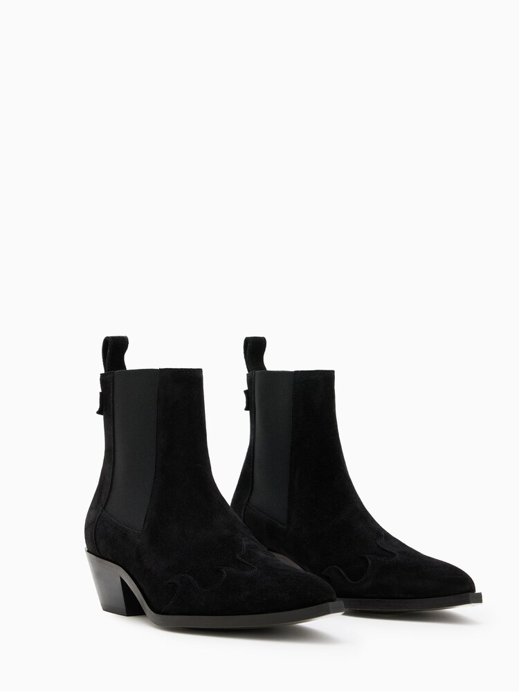 AllSaints Black Dellaware Suede Boots - Image 2 of 5 AllSaints Black Dellaware Suede Boots - Image 2 of 5