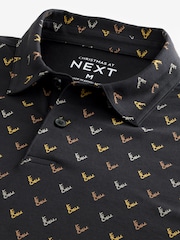 Black/Gold Reindeer Christmas Print Polo Shirt - Image 4 of 8