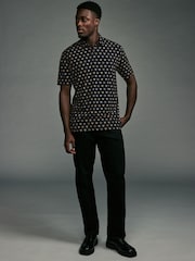 Black/Gold Reindeer Christmas Print Polo Shirt - Image 5 of 8