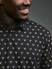 Black/Gold Reindeer Christmas Print Polo Shirt - Image 6 of 8