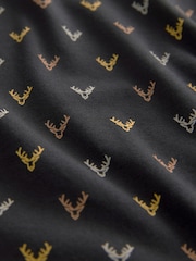 Black/Gold Reindeer Christmas Print Polo Shirt - Image 8 of 8