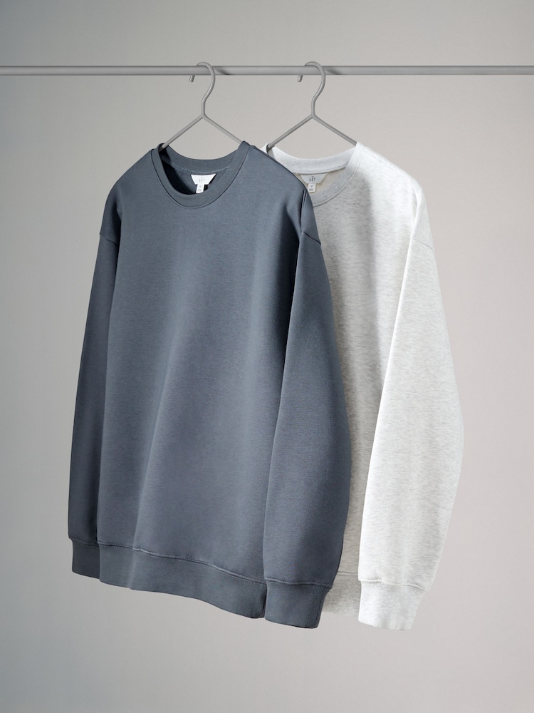 The Set Grey Marl/Slate Grey 2 Pack Oversized Crew Neck Sweatshirts - Image 2 of 6