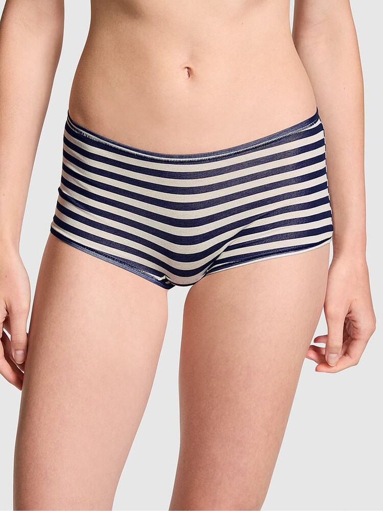 Victoria's Secret PINK Navy Blue Stripe Cotton Boyshort Knickers - Image 1 of 3