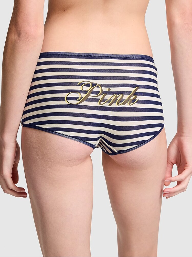 Victoria's Secret PINK Navy Blue Stripe Cotton Boyshort Knickers - Image 2 of 3