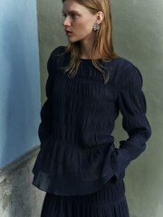 Jigsaw Blue Gauze Viscose Ruched Top - Image 1 of 1