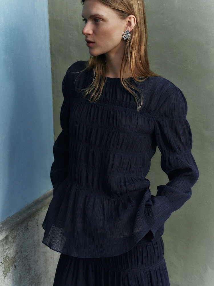 Jigsaw Blue Gauze Viscose Ruched Top - Image 1 of 1