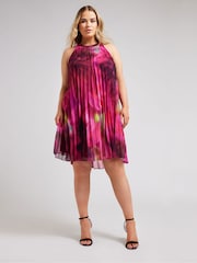 Yours Curve Pink Tropical Print Halter Neck Dress - Image 2 of 5