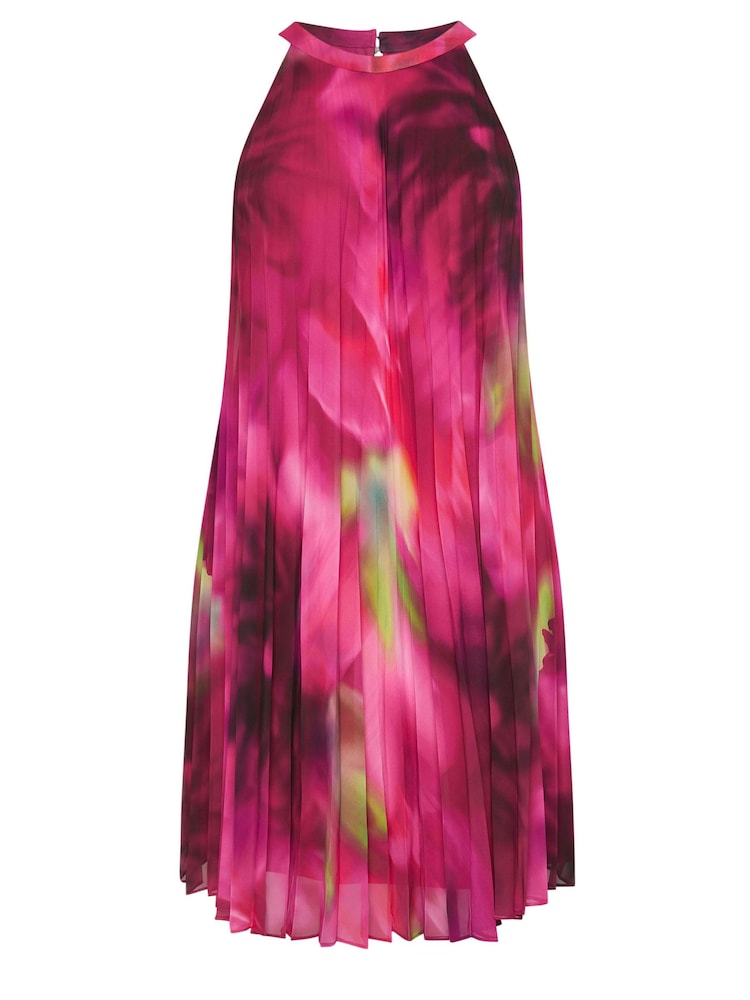 Yours Curve Pink Tropical Print Halter Neck Dress - Image 5 of 5