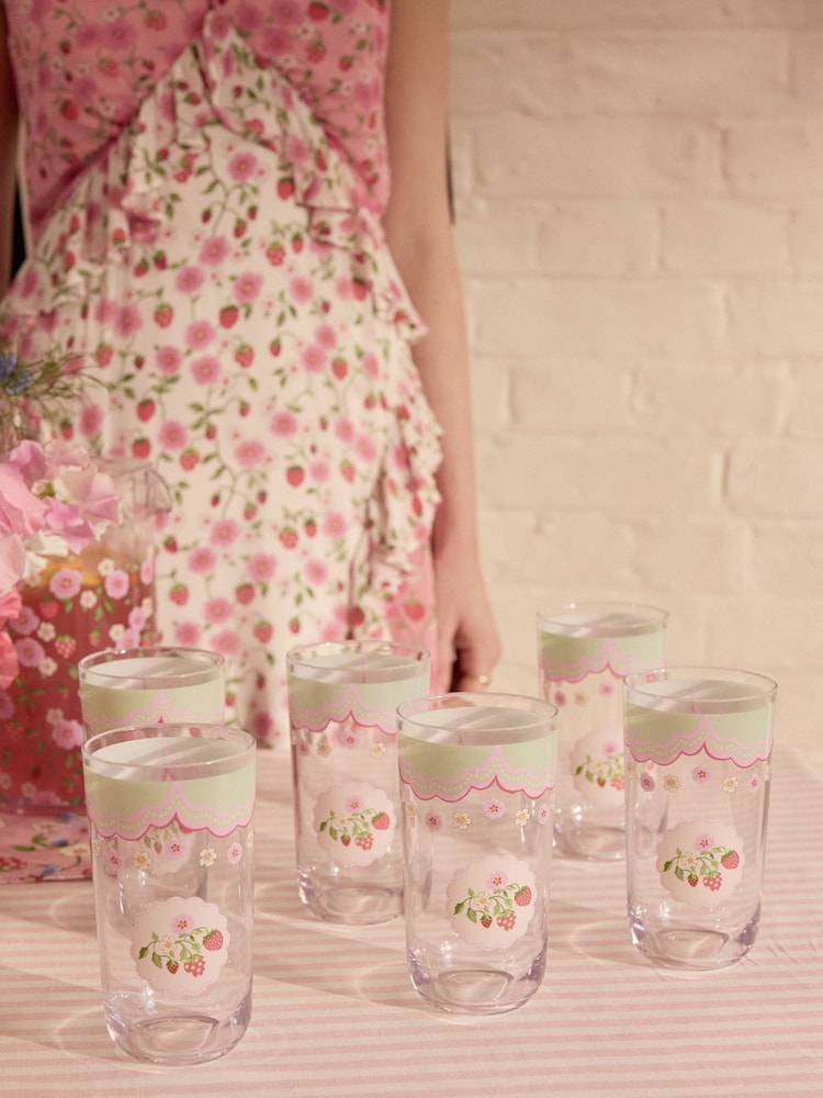 Cath Kidston Set of 6 Strawberry Shatter Resistant High Ball Glasses - Image 2 of 5