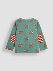 JoJo Maman Bébé Green Highland Cow Print & Stripe Long Sleeve 2-Pack Tops - Image 3 of 5