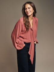 Laura Ashley Rose Pink Pussy Bow Blouse - Image 1 of 6