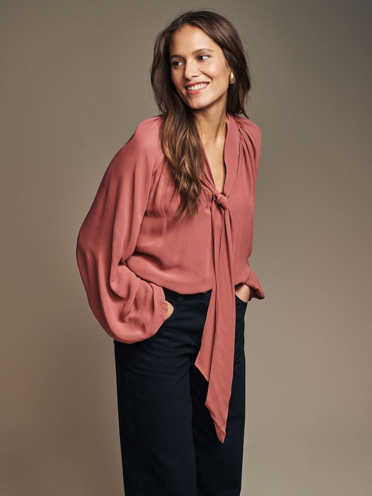 Laura Ashley Rose Pink Pussy Bow Blouse - Image 1 of 6