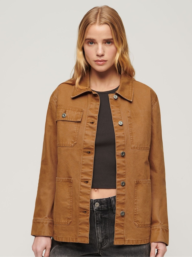 Superdry Brown 100% Cotton Canvas Chore Jacket - Image 1 of 6