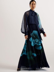 Ted Baker Blue Manami Pussybow Shirt Maxi Dress With Slit - Image 1 of 6