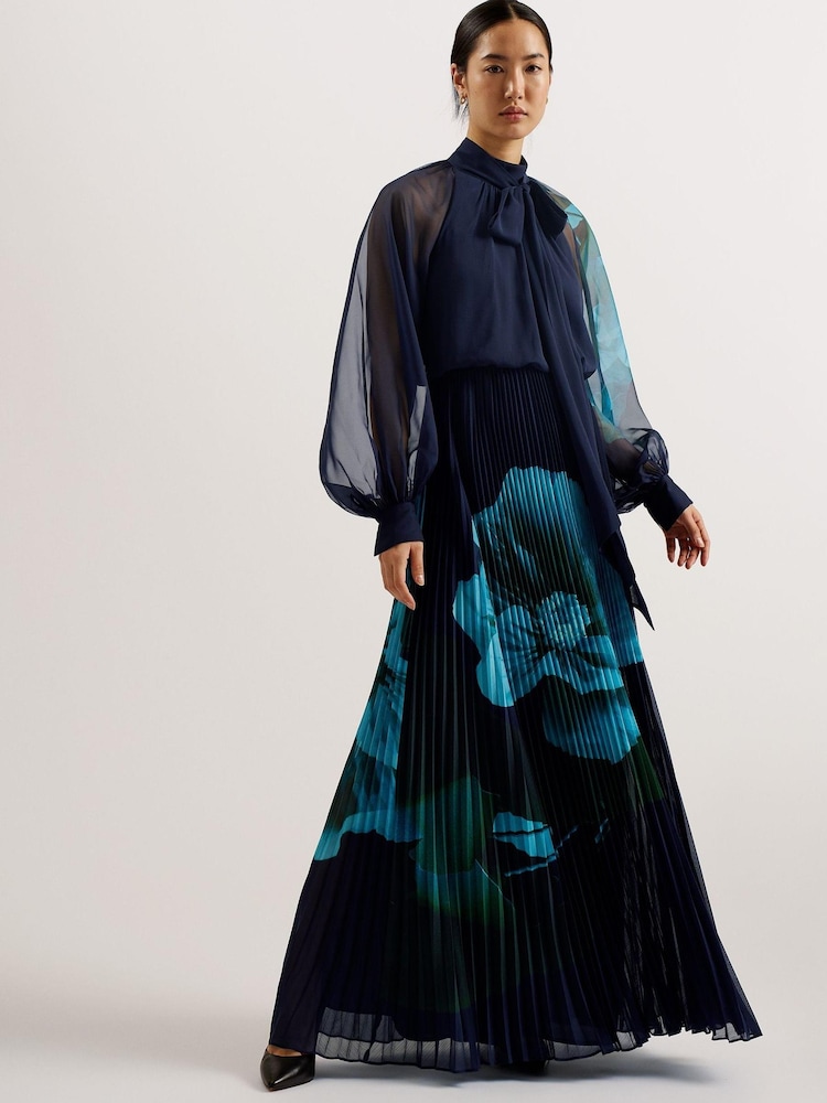 Ted Baker Blue Manami Pussybow Shirt Maxi Dress With Slit - Image 1 of 6