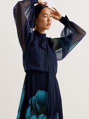 Ted Baker Blue Manami Pussybow Shirt Maxi Dress With Slit - Image 2 of 6