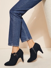 Friends Like These Navy Blue Standard Fit Mid Heeled Zip Buckle Shoe Boot - Image 1 of 8