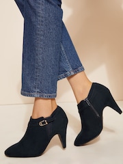 Friends Like These Navy Blue Standard Fit Mid Heeled Zip Buckle Shoe Boot - Image 3 of 8