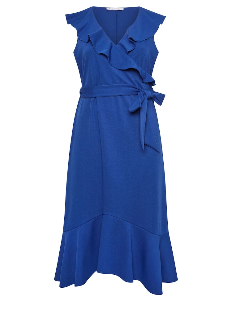 Yours Curve Blue Ruffle Wrap Dress - Image 5 of 5 Yours Curve Blue Ruffle Wrap Dress - Image 5 of 5