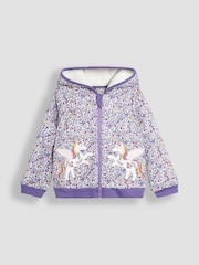 JoJo Maman Bébé Lilac Purple Unicorn Floral Cotton Appliqué Cosy Hoodie - Image 1 of 4