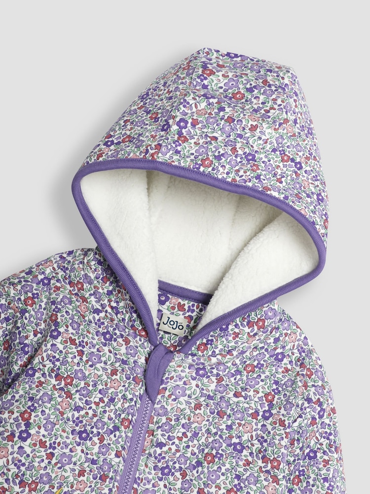 JoJo Maman Bébé Lilac Purple Unicorn Floral Cotton Appliqué Cosy Hoodie - Image 2 of 3