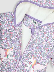 JoJo Maman Bébé Lilac Purple Unicorn Floral Cotton Appliqué Cosy Hoodie - Image 4 of 4