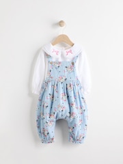 Cath Kidston Blue Floral Baby Woven 100% Cotton Dungarees & Long Sleeve Blouse Set - Image 2 of 10