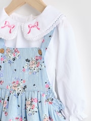 Cath Kidston Blue Floral Baby Woven 100% Cotton Dungarees & Long Sleeve Blouse Set - Image 5 of 10