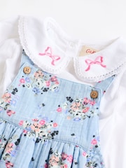 Cath Kidston Blue Floral Baby Woven 100% Cotton Dungarees & Long Sleeve Blouse Set - Image 6 of 10