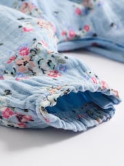 Cath Kidston Blue Floral Baby Woven 100% Cotton Dungarees & Long Sleeve Blouse Set - Image 8 of 10