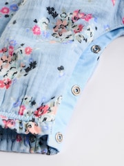 Cath Kidston Blue Floral Baby Woven 100% Cotton Dungarees & Long Sleeve Blouse Set - Image 9 of 10