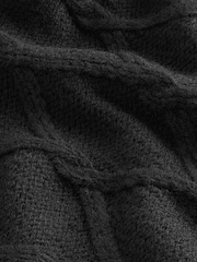 Black Cable Knitted Longline V-Neck Tunic Jumper with Wool - Image 7 of 7
