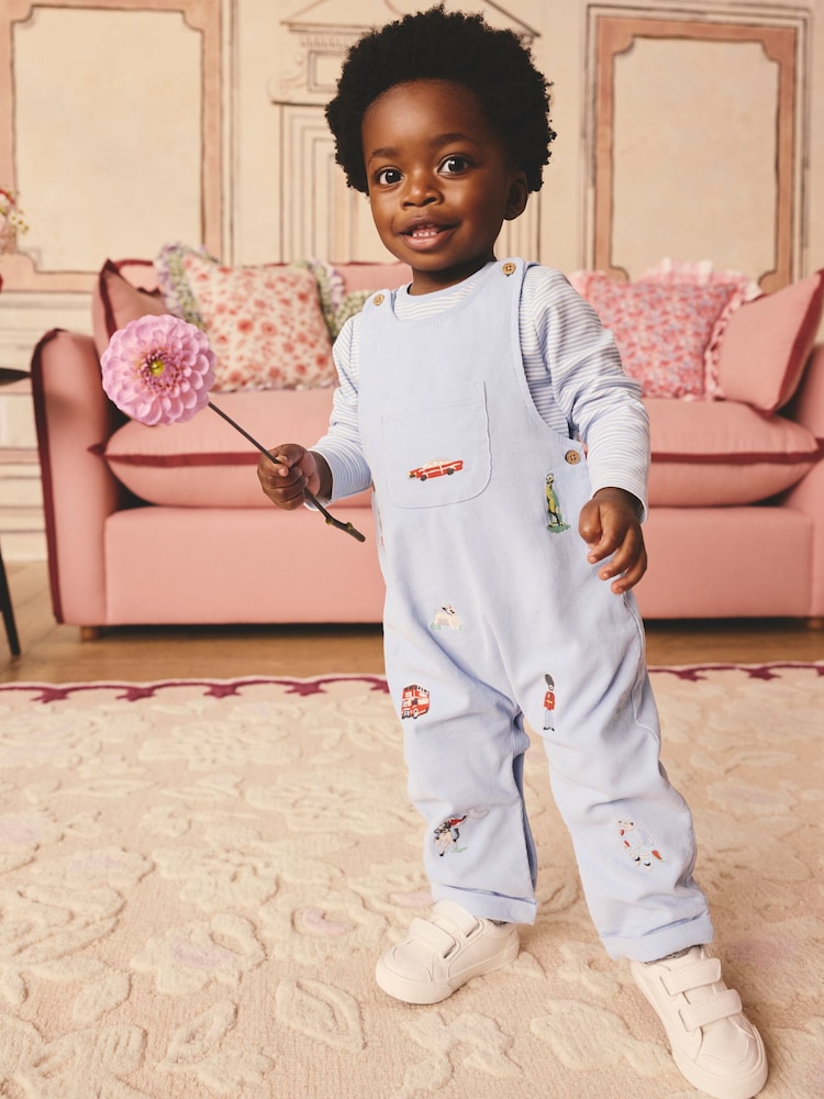 Blue Baby Corduroy 100% Cotton Dungaree and Bodysuit Set - Image 1 of 12 Blue Baby Corduroy 100% Cotton Dungaree and Bodysuit Set - Image 1 of 12