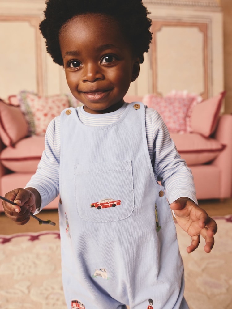 Buy Blue Baby Corduroy 100% Cotton Dungaree and Bodysuit Set from