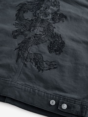 Smoke Grey Denim Trucker Jacket with Dragon Embroidery - Image 11 of 12