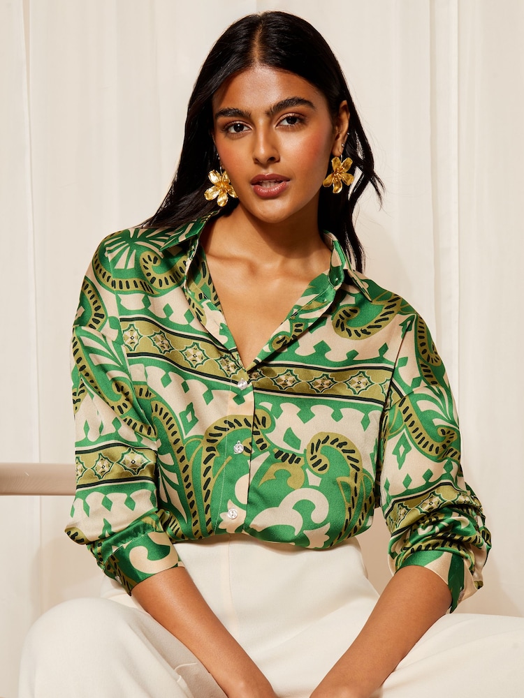 Friends Like These Green Printed Long Sleeve Button Through Shirt - Image 1 of 4