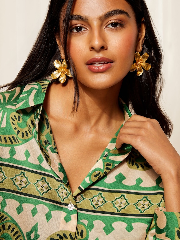 Friends Like These Green Printed Long Sleeve Button Through Shirt - Image 2 of 4