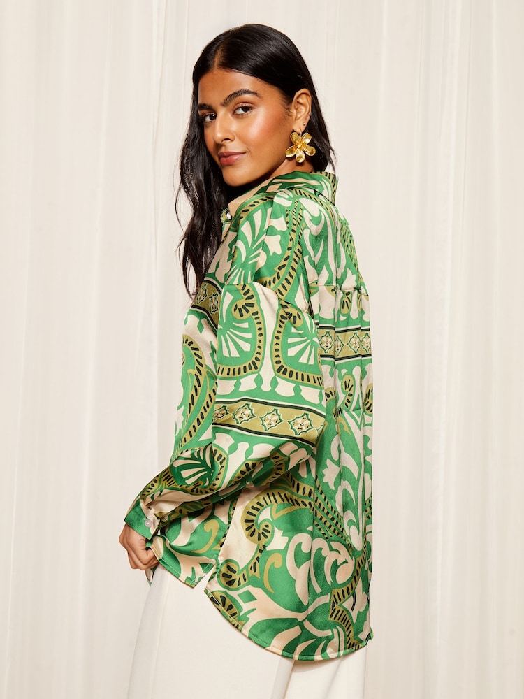 Friends Like These Green Printed Long Sleeve Button Through Shirt - Image 4 of 4